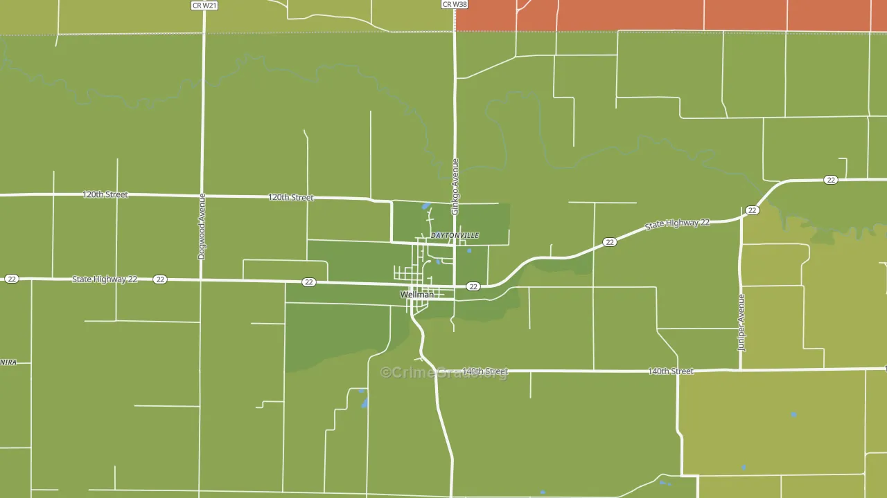 Wellman, IA Map of Murder Rates