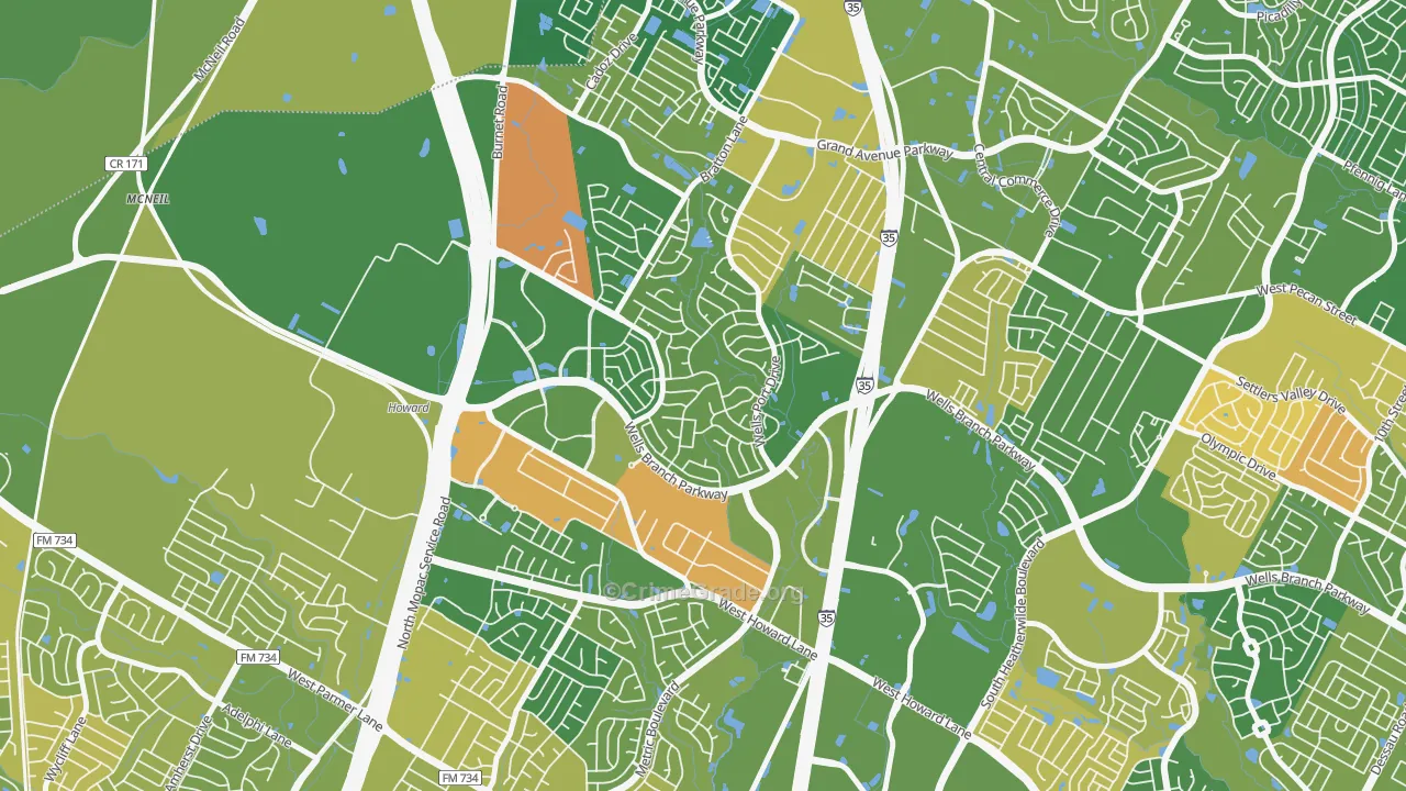 Wells Branch, TX Map of Murder Rates