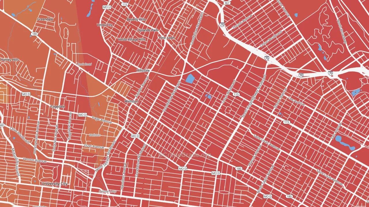 Wells-Goodfellow, St. Louis, MO Map of Murder Rates