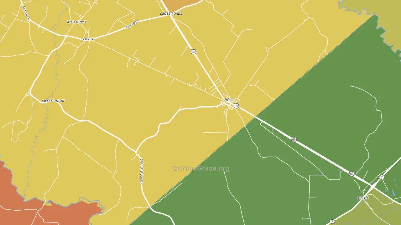 Wells, TX Map of Murder Rates