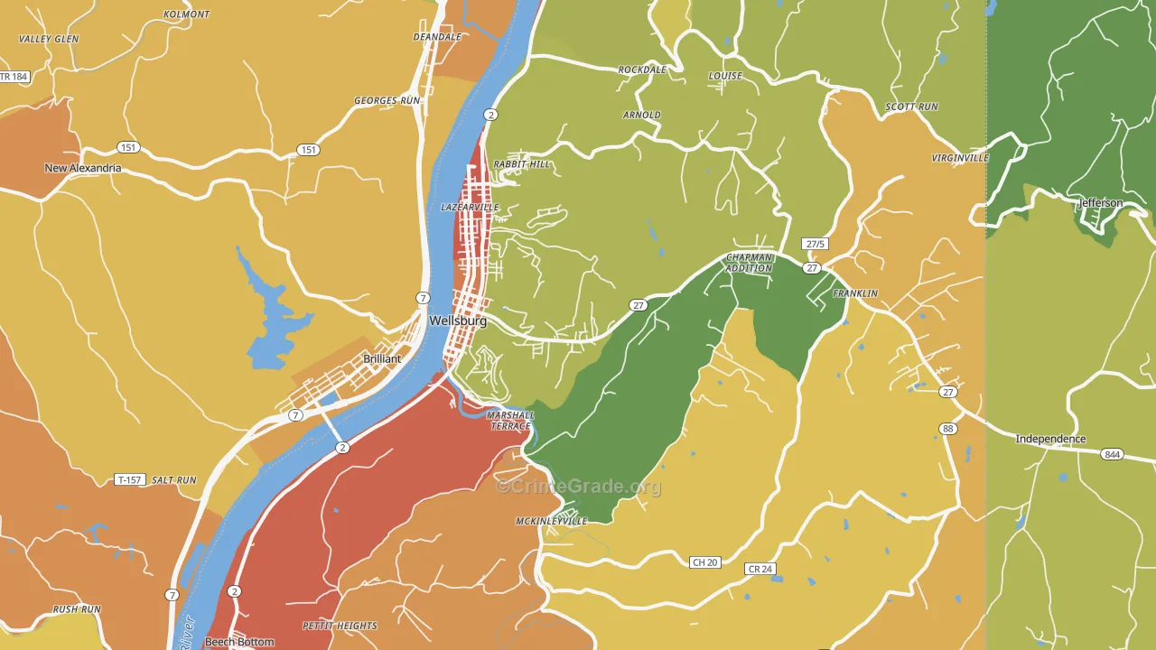 Wellsburg, WV Map of Murder Rates