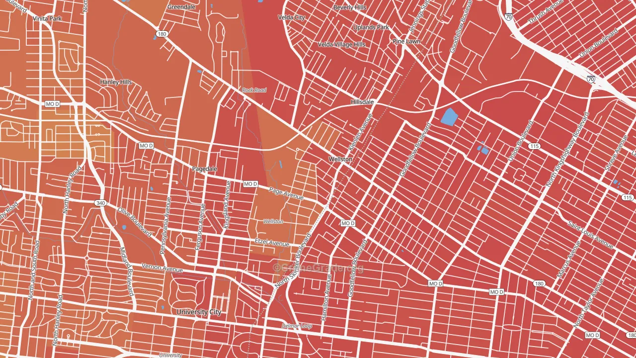Wellston, MO Map of Murder Rates