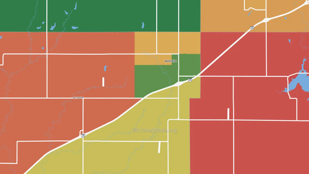 Wellsville, KS Map of Murder Rates