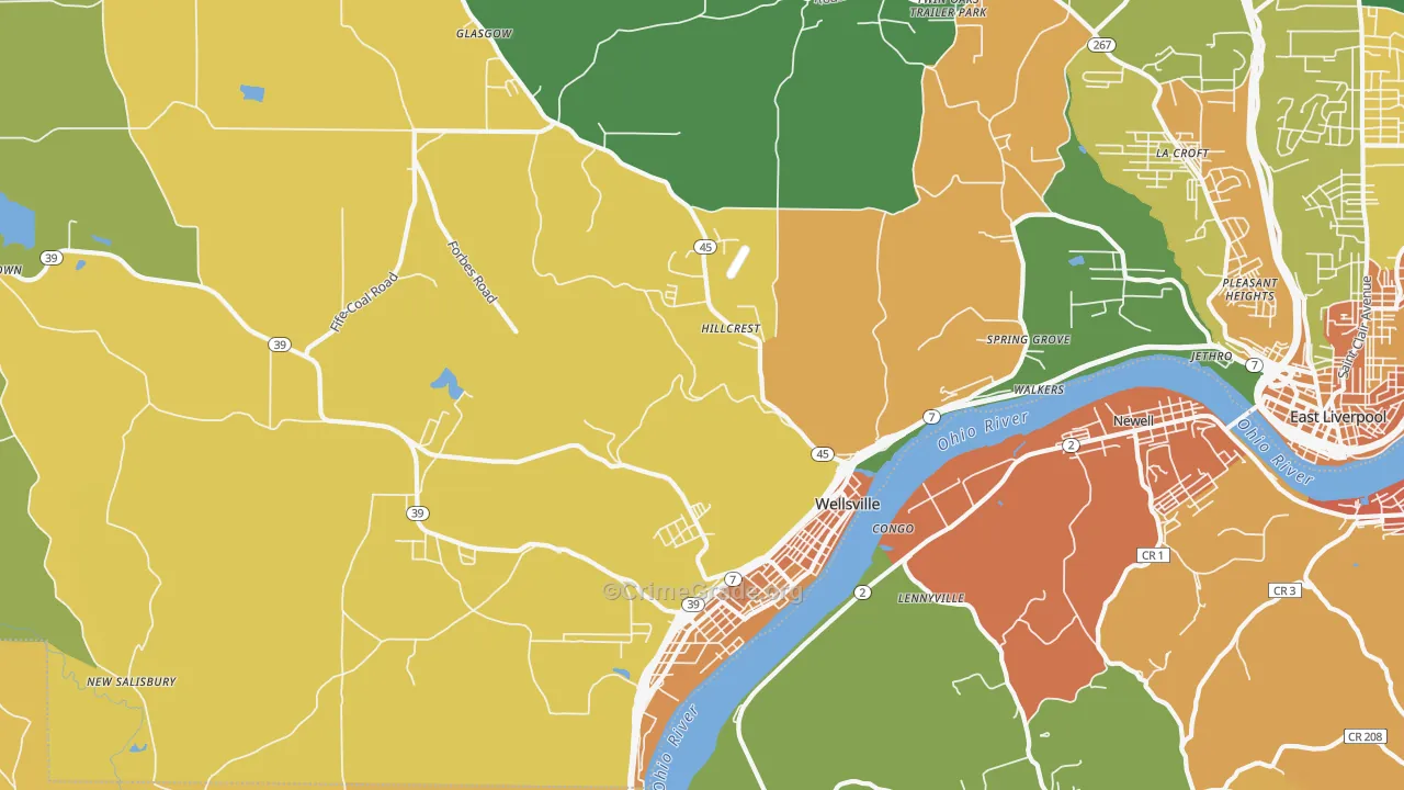 Wellsville, OH Map of Murder Rates