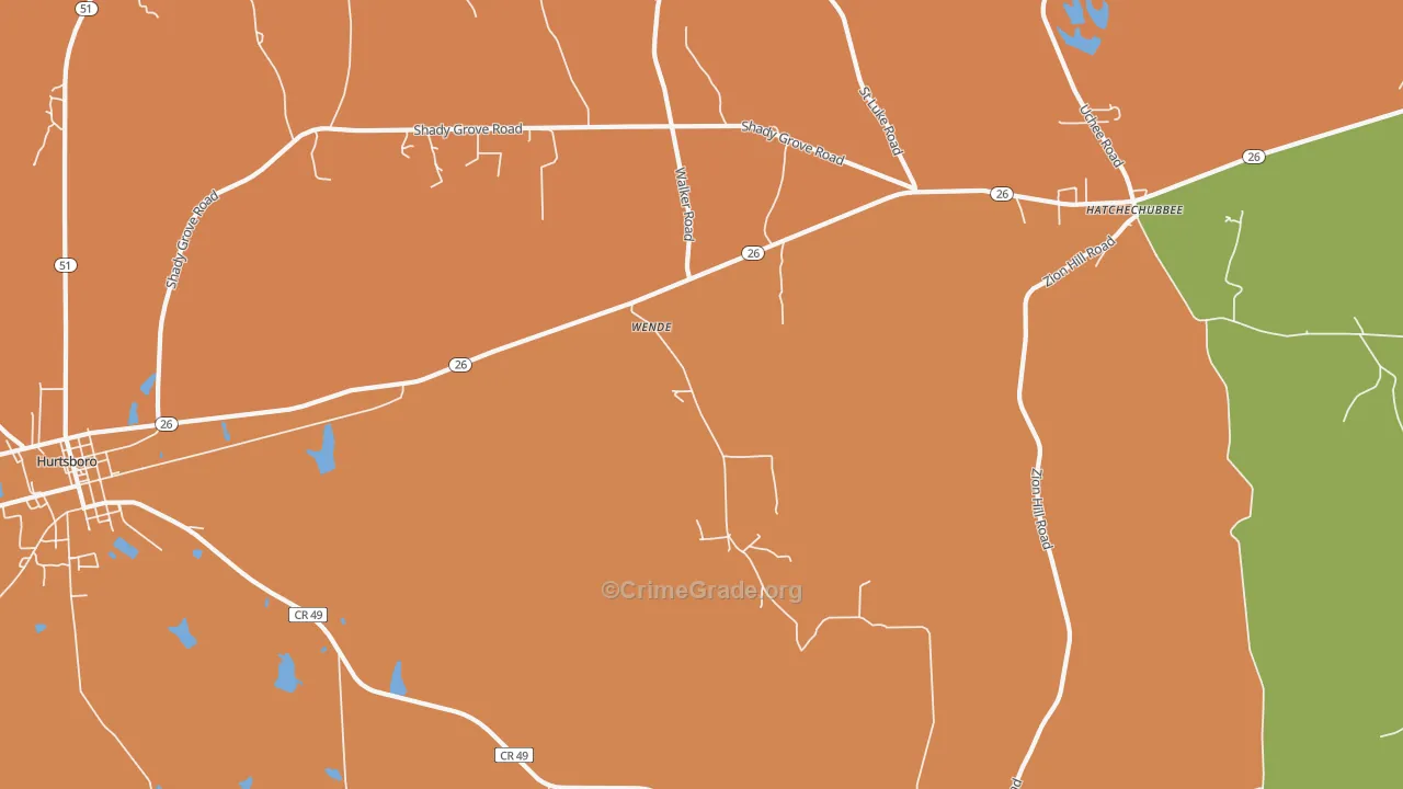 Wende, AL Map of Murder Rates