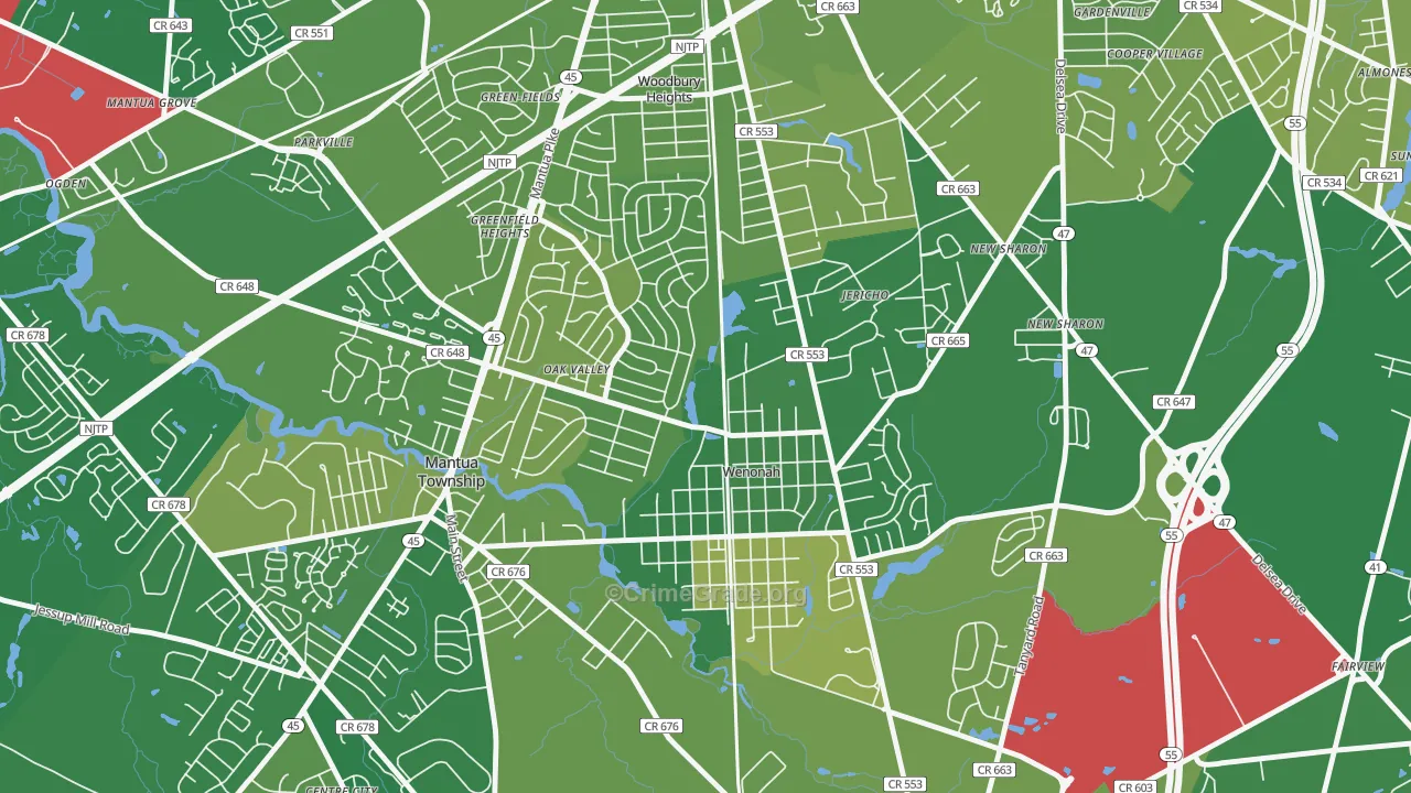 Wenonah, NJ Map of Murder Rates