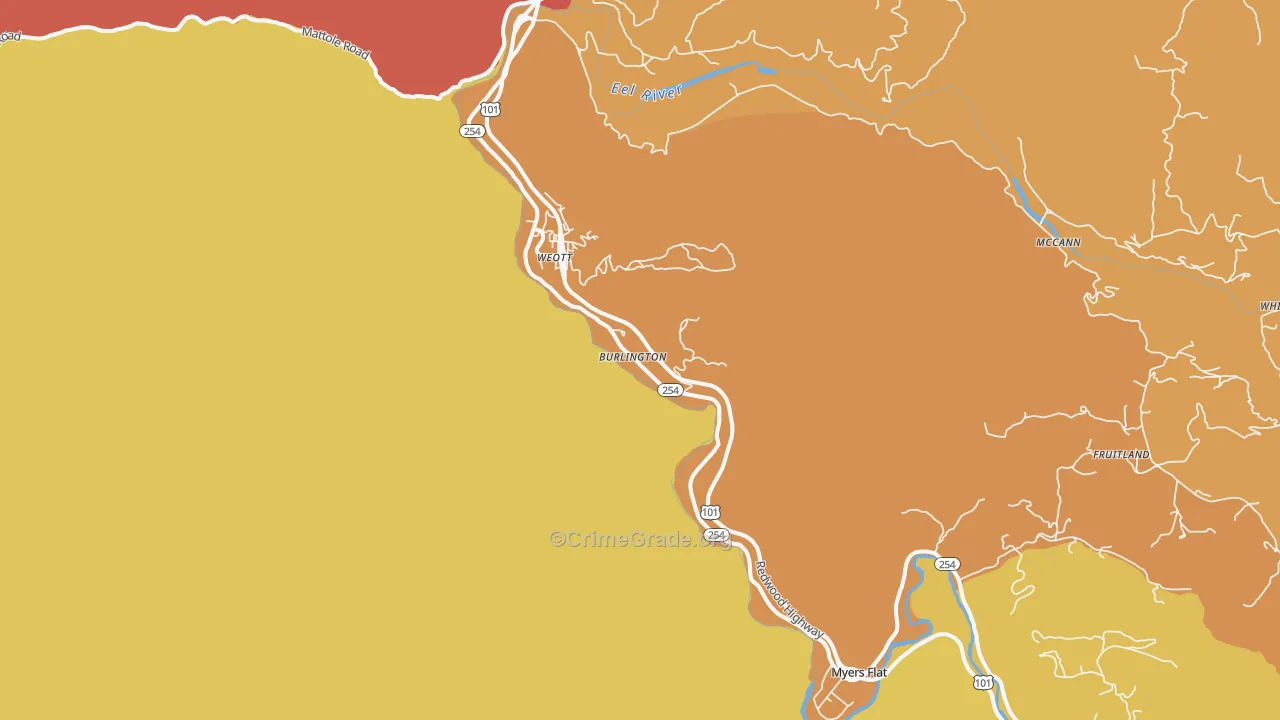 Weott, CA Map of Murder Rates
