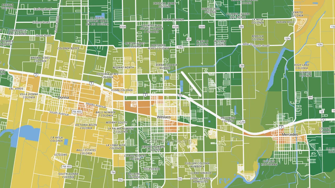 Weslaco, TX Map of Murder Rates