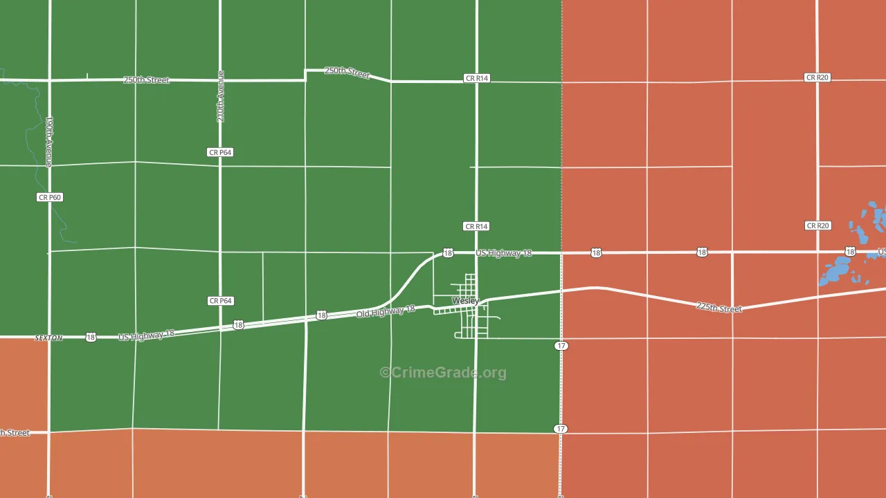 Wesley, IA Map of Murder Rates