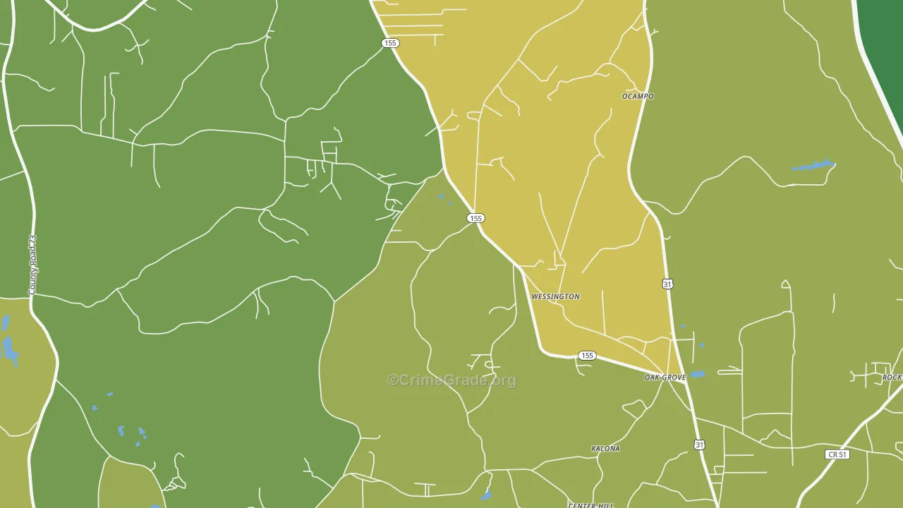 Wessington, AL Map of Murder Rates