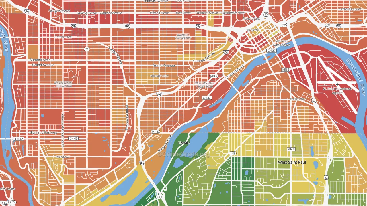 West 7th, St. Paul, MN Map of Murder Rates