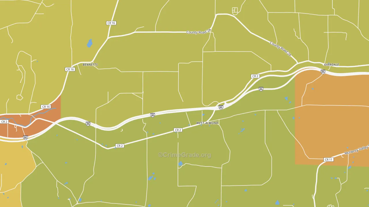 West Almond, NY Map of Murder Rates