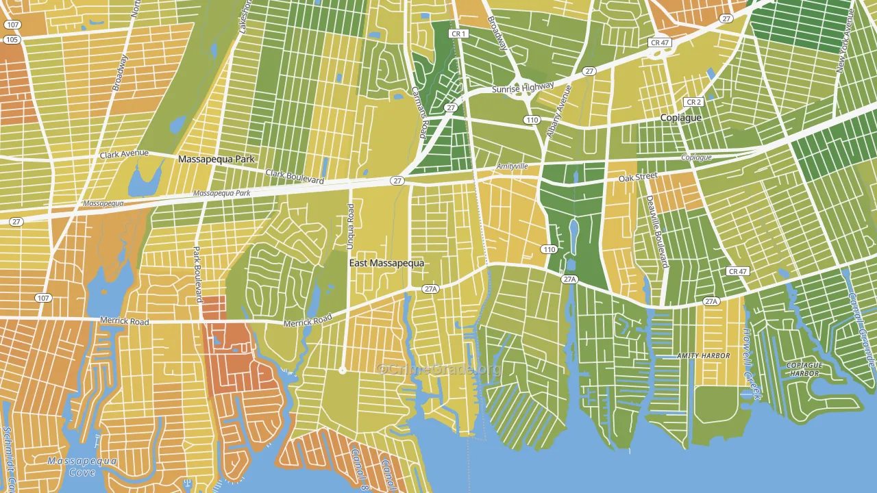 West Amityville, East Massapequa, NY Map of Murder Rates