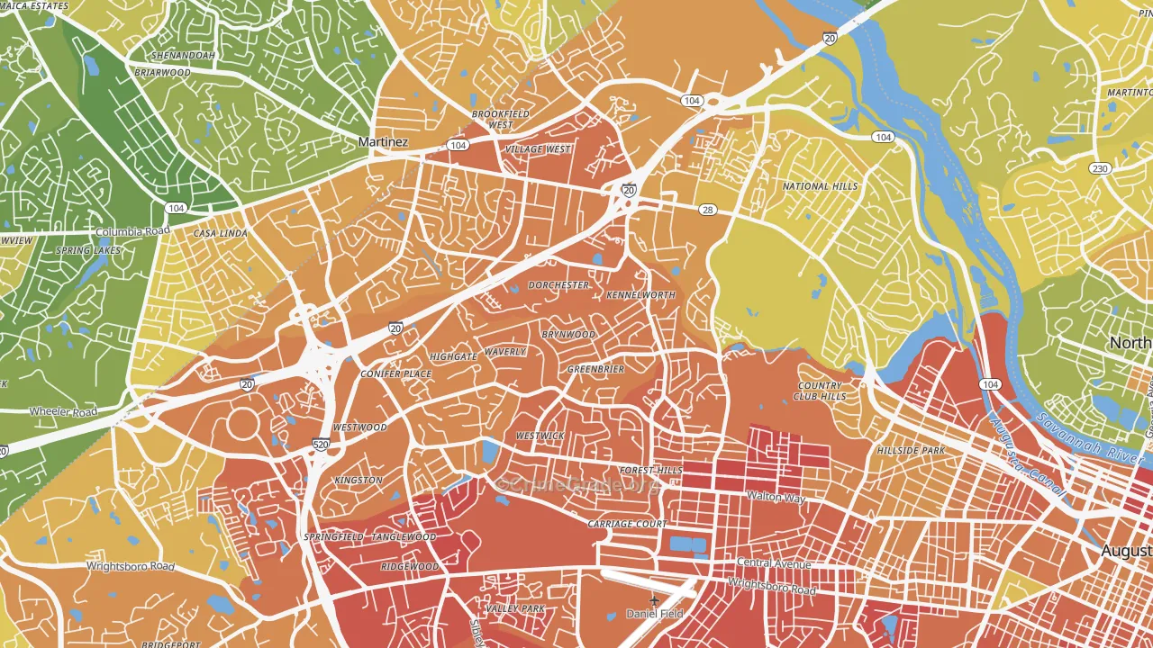West Augusta, Augusta, GA Map of Murder Rates