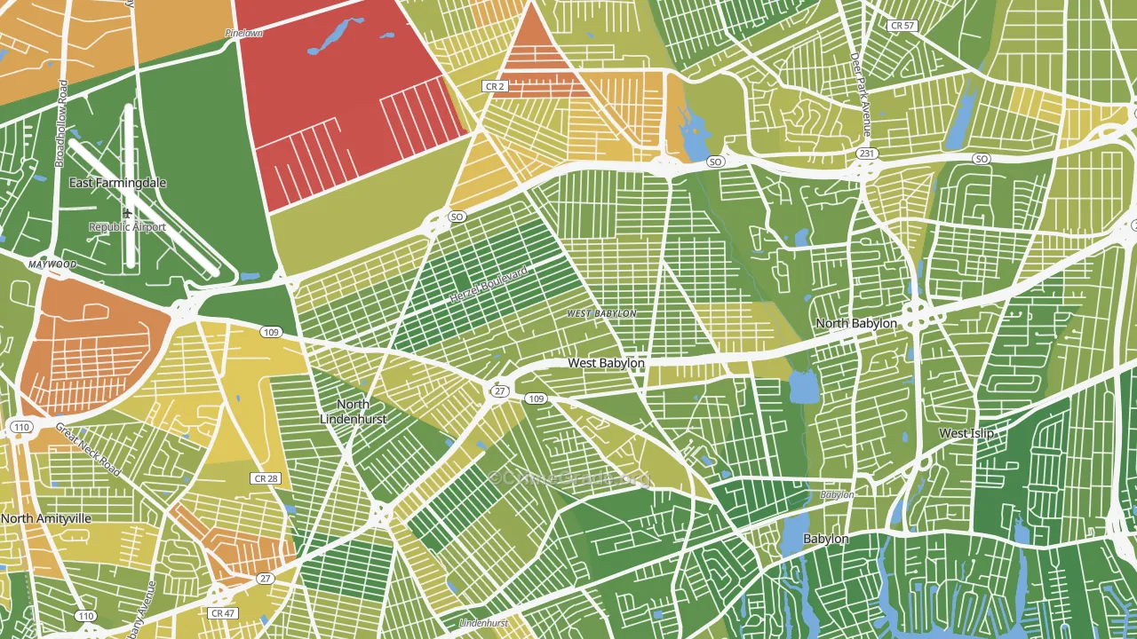West Babylon, NY Map of Murder Rates