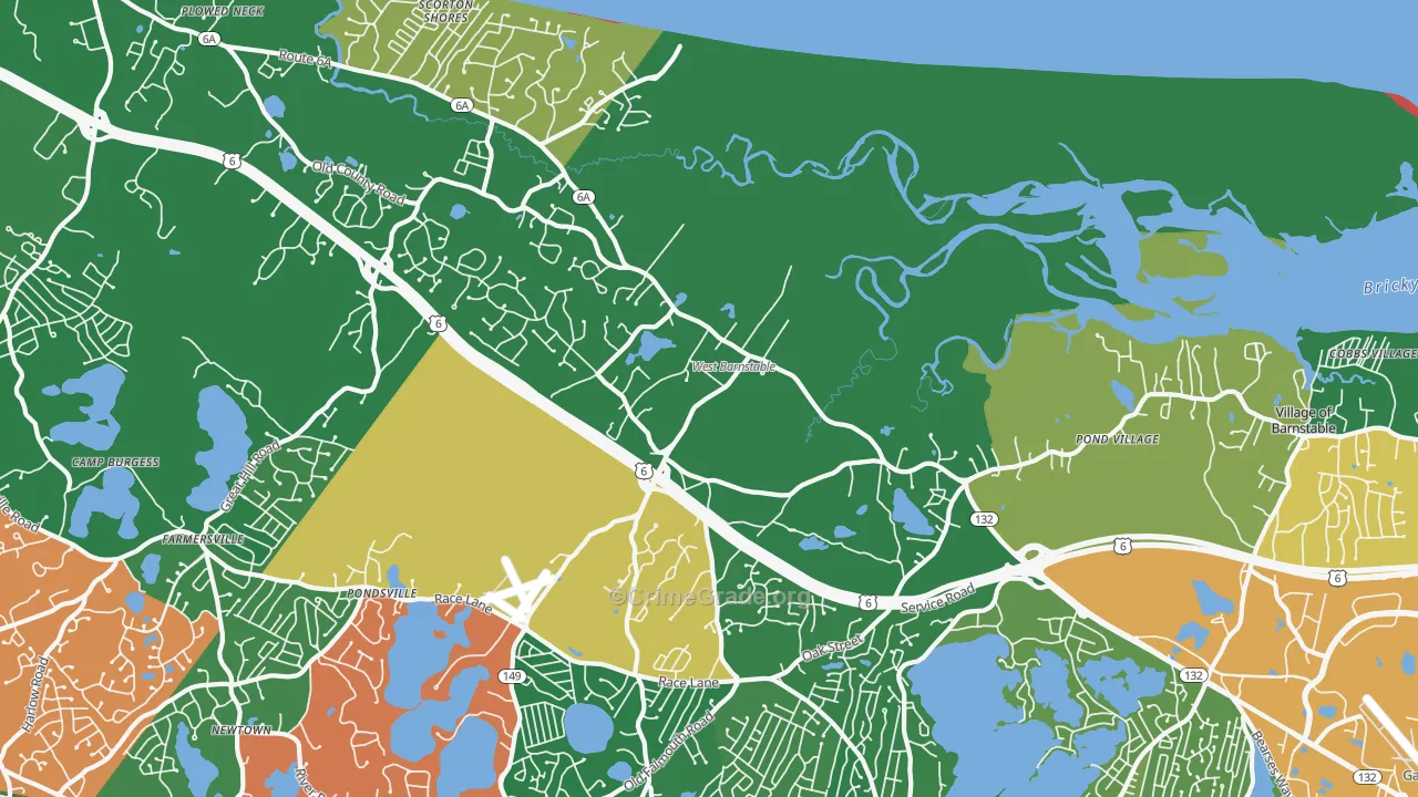 West Barnstable, MA Map of Murder Rates
