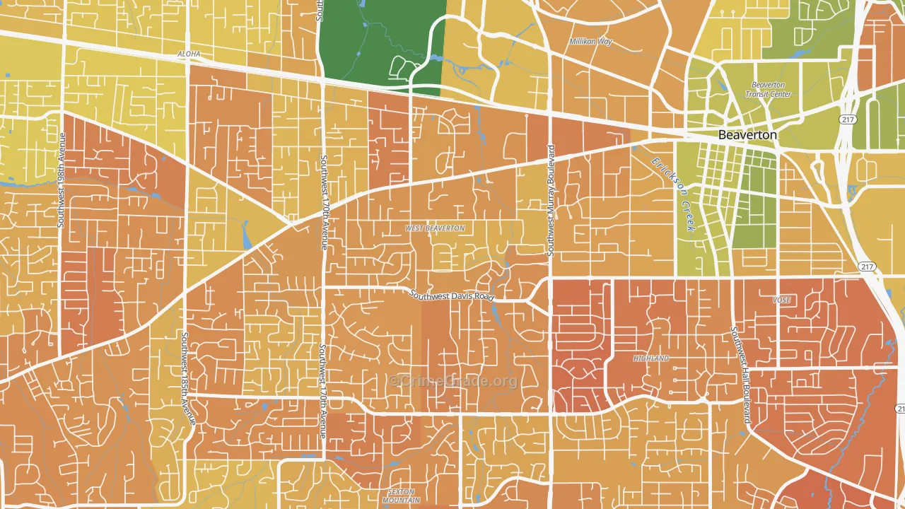 West Beaverton, Beaverton, OR Map of Murder Rates