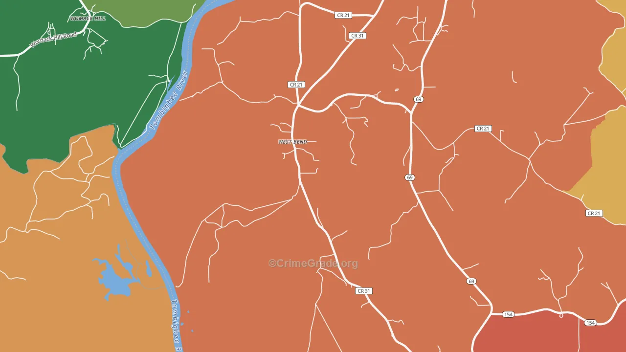 West Bend, AL Map of Murder Rates