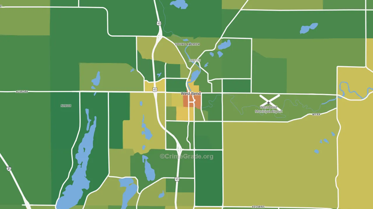 West Bend, WI Map of Murder Rates