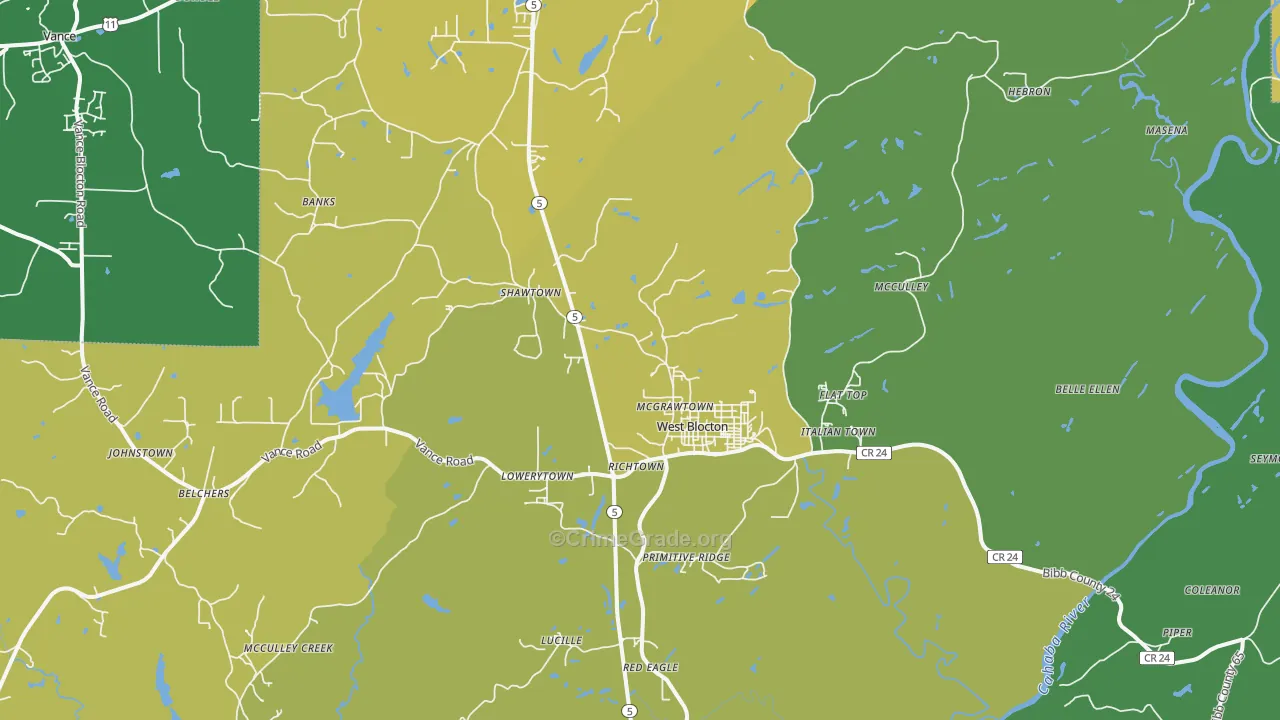 West Blocton, AL Map of Murder Rates