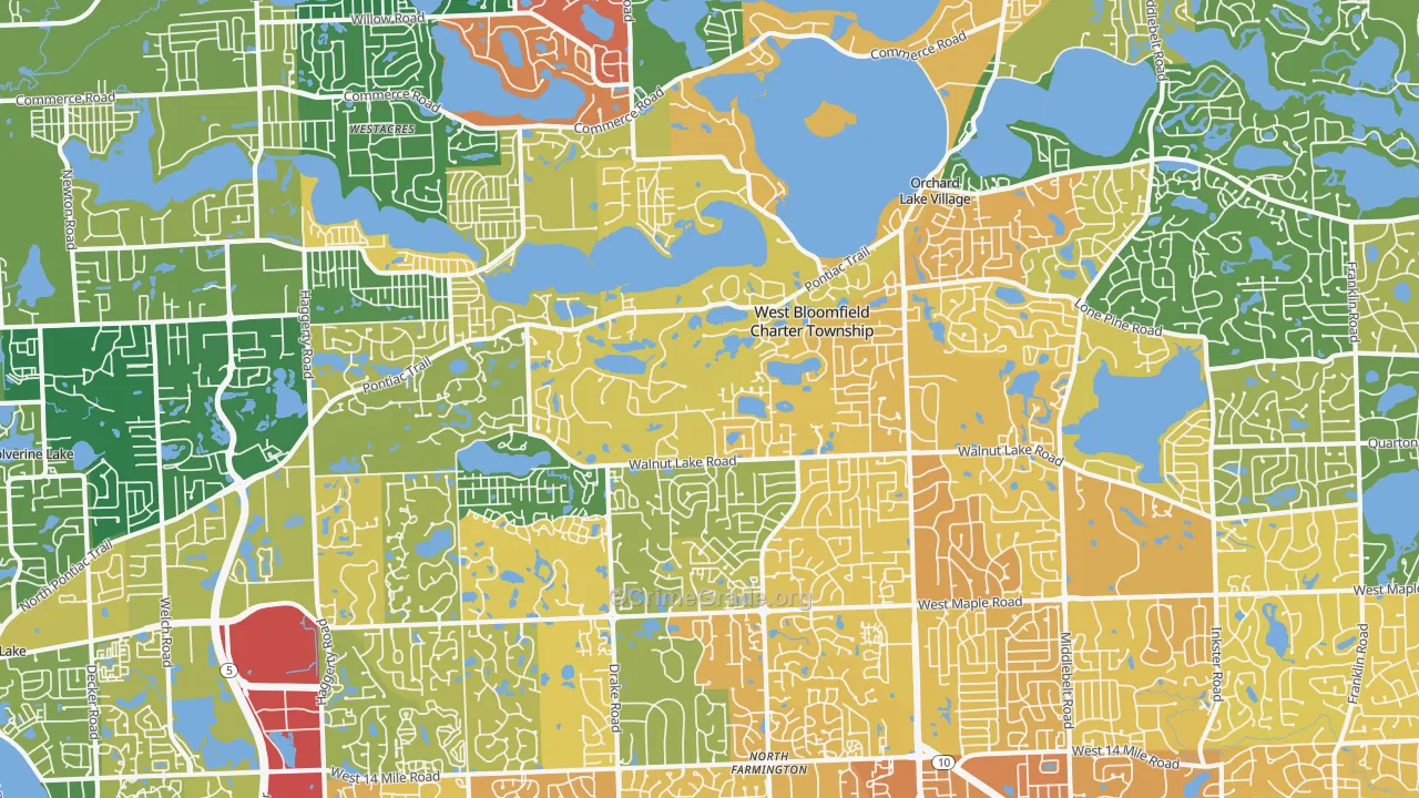 West Bloomfield, MI Map of Murder Rates