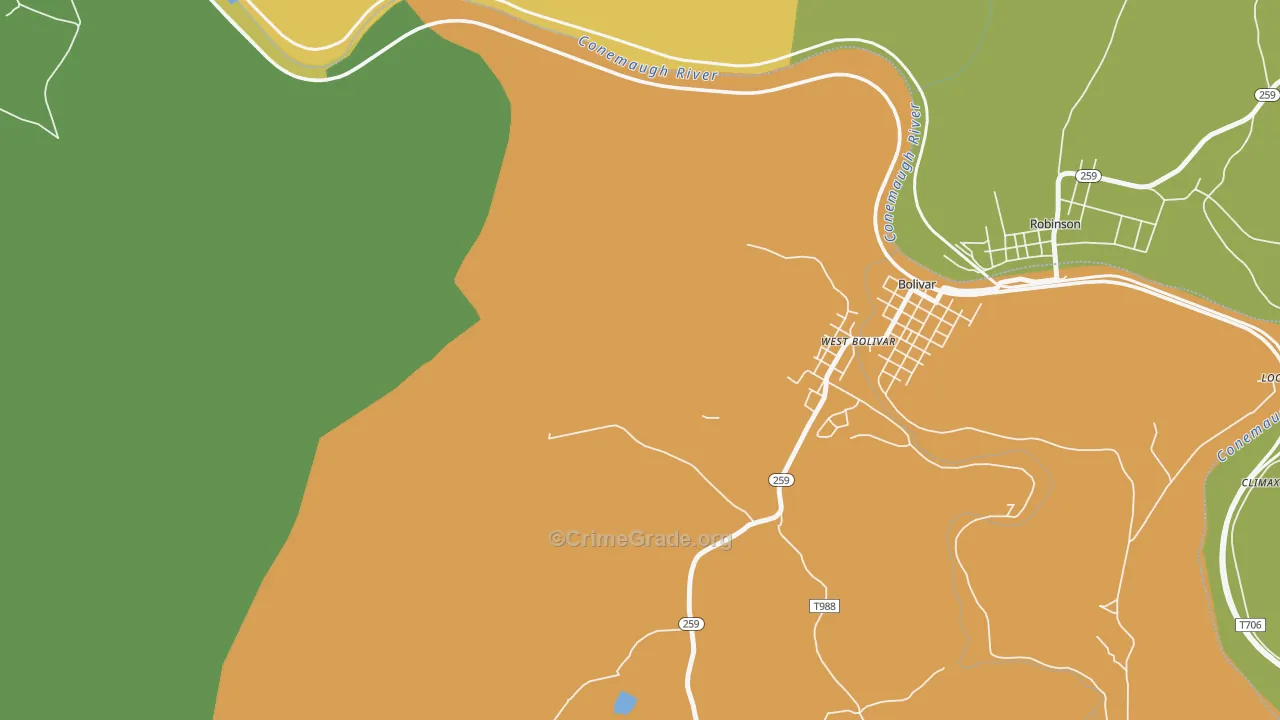 West Bolivar, PA Map of Murder Rates