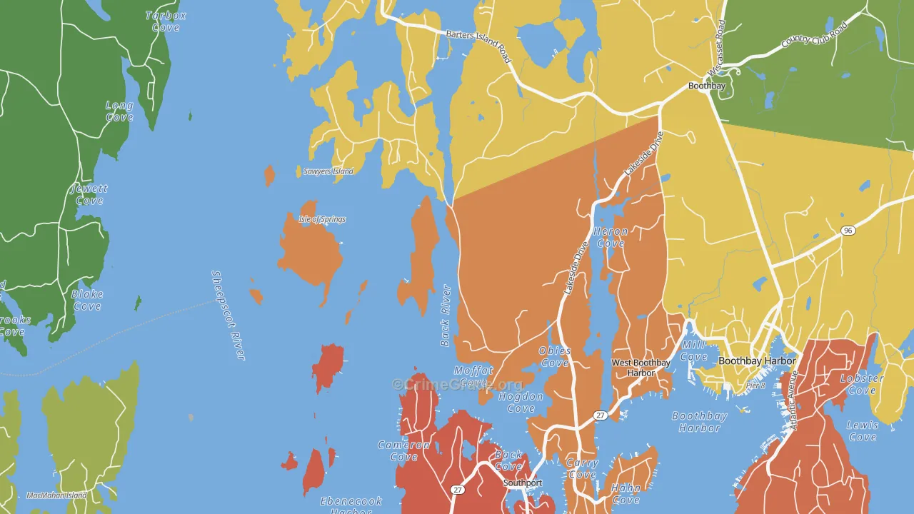 West Boothbay Harbor, ME Map of Murder Rates
