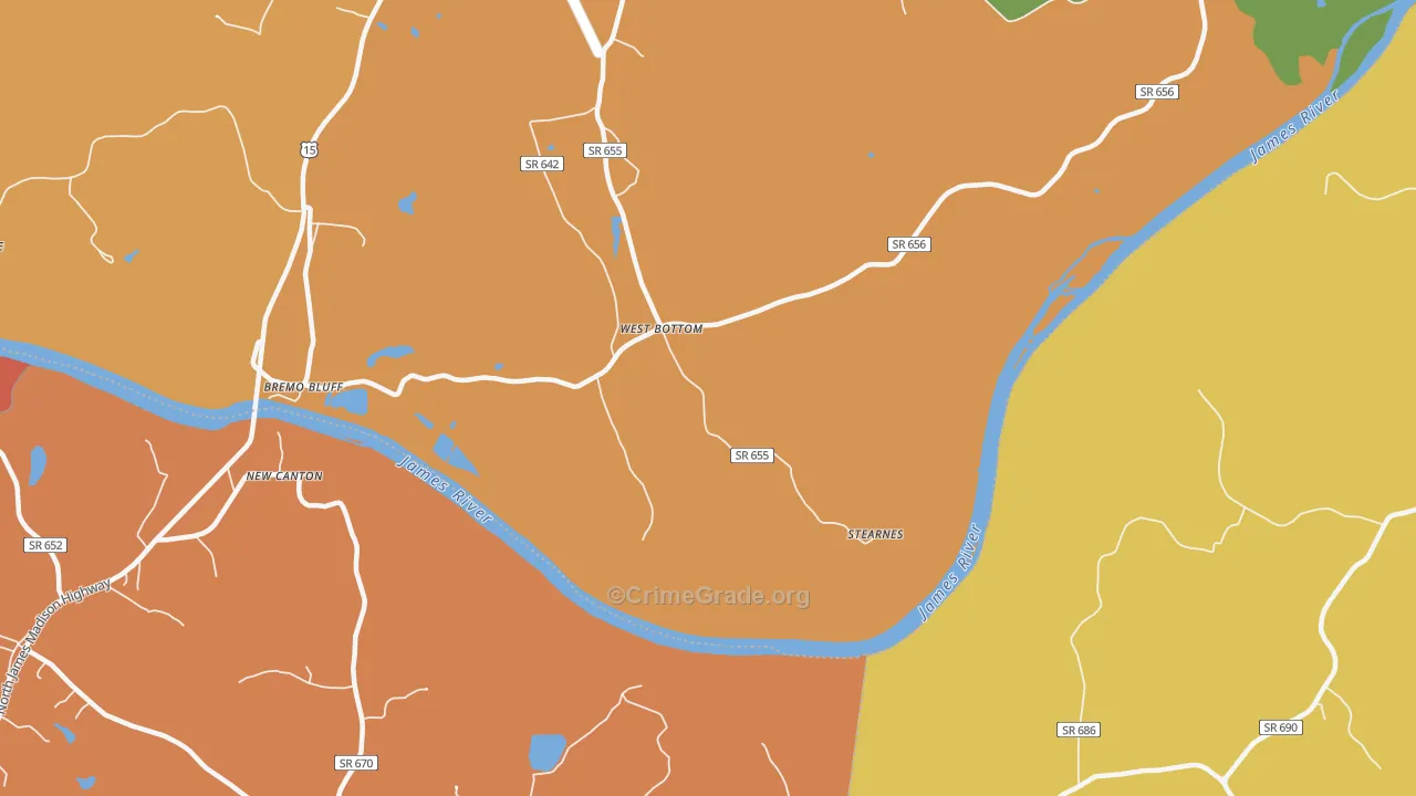West Bottom, VA Map of Murder Rates