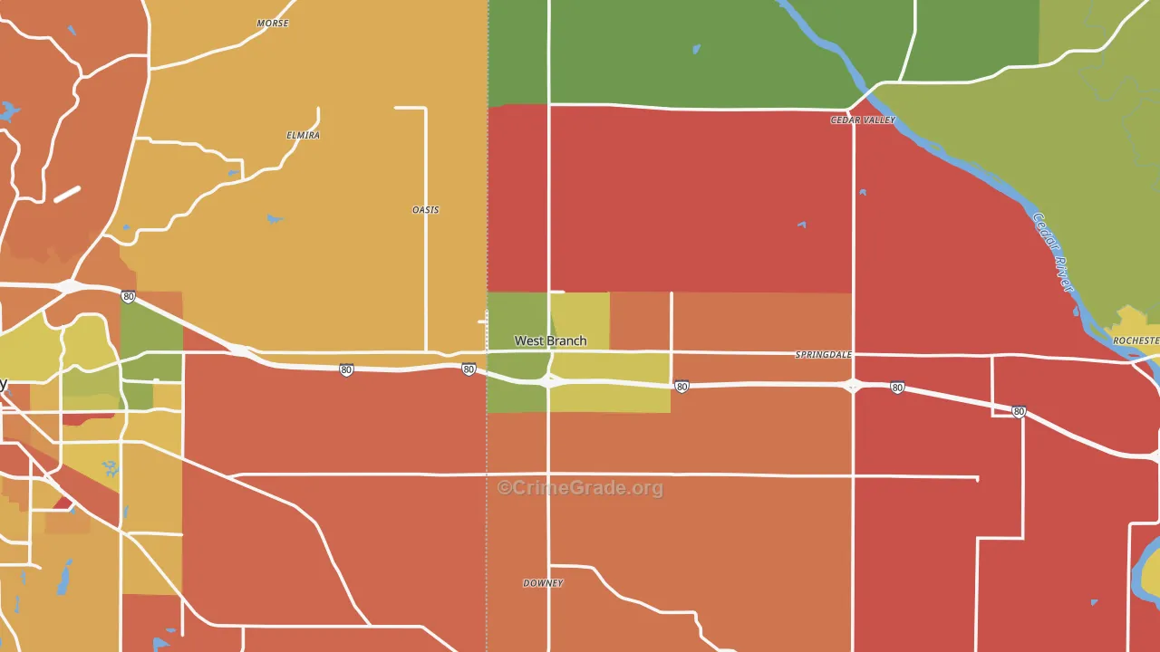 West Branch, IA Map of Murder Rates