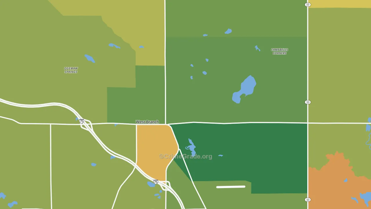 West Branch, MI Map of Murder Rates