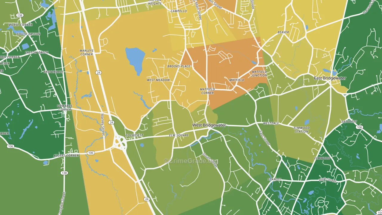 West Bridgewater, MA Map of Murder Rates