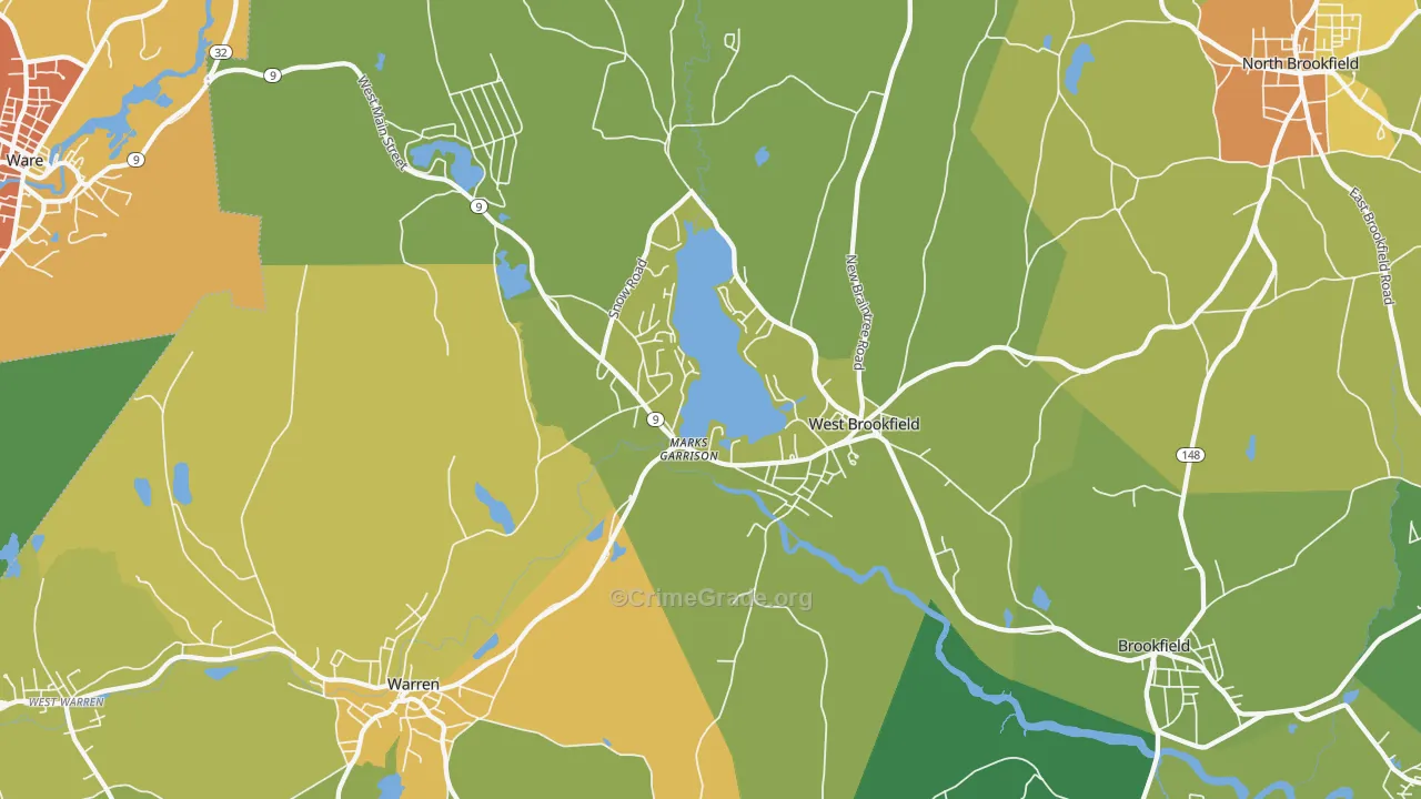 West Brookfield, MA Map of Murder Rates