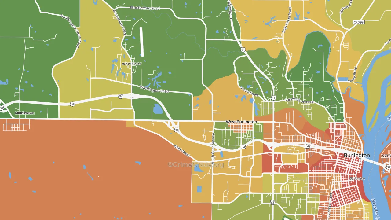 West Burlington, IA Map of Murder Rates