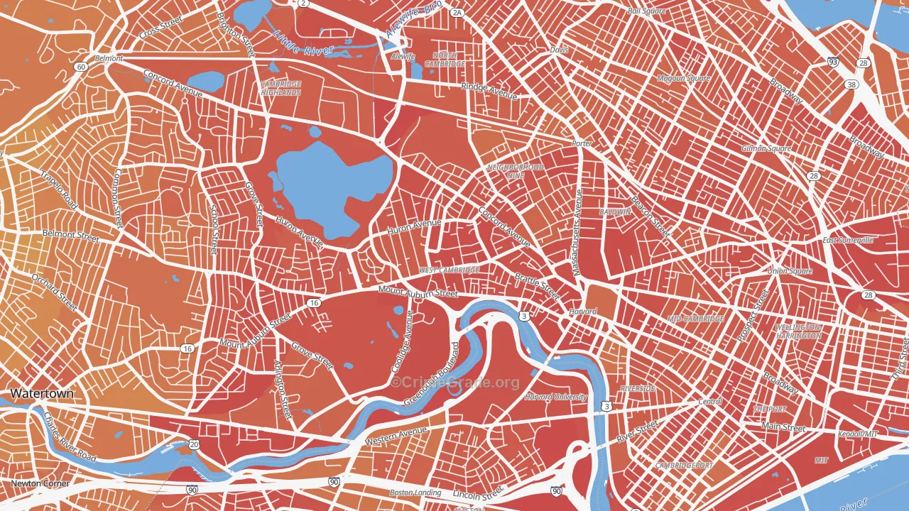 West Cambridge, Cambridge, MA Map of Murder Rates