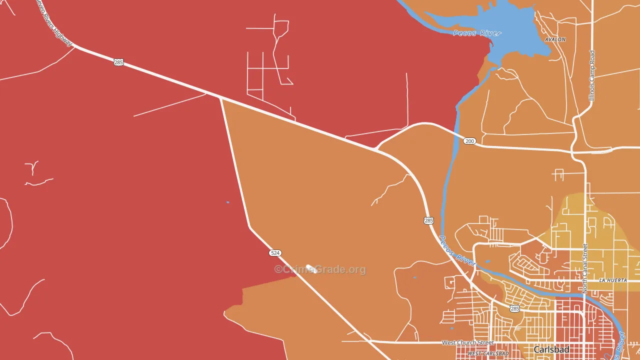 West Carlsbad, NM Map of Murder Rates