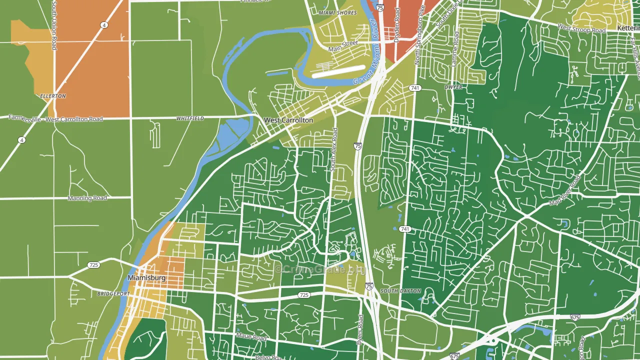 West Carrollton, OH Map of Murder Rates