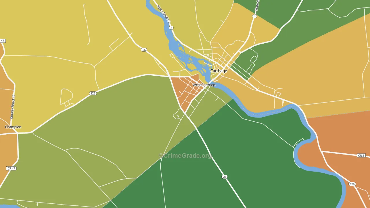 West Carthage, NY Map of Murder Rates