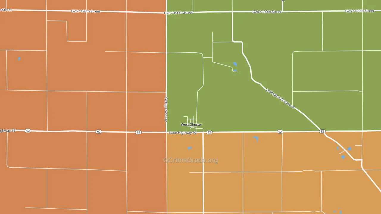 West Chester, IA Map of Murder Rates