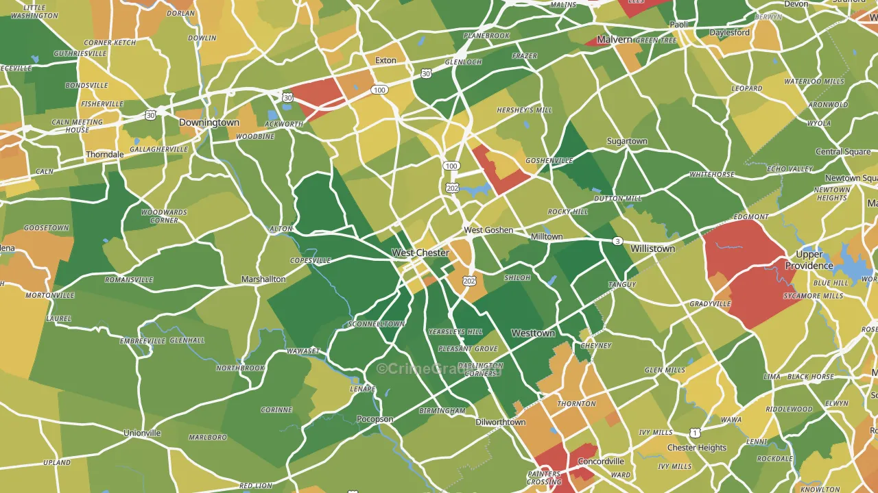 West Chester, PA Map of Murder Rates