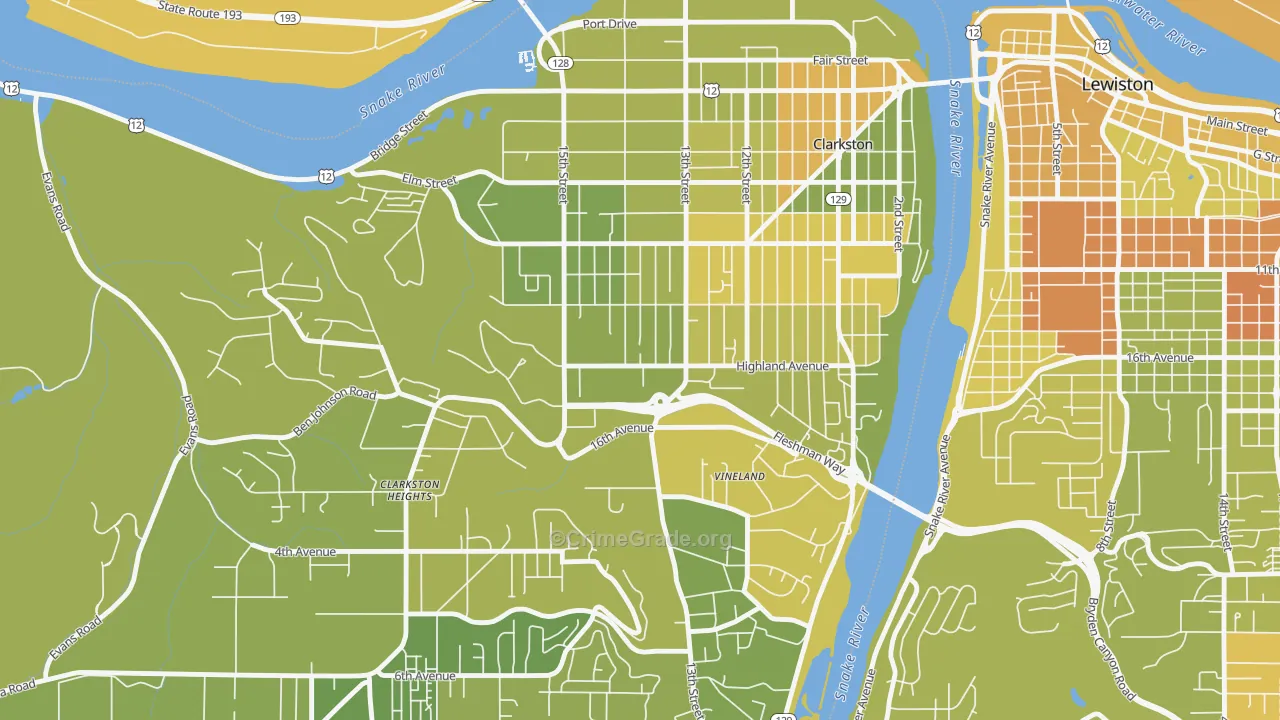 West Clarkston-Highland, WA Map of Murder Rates