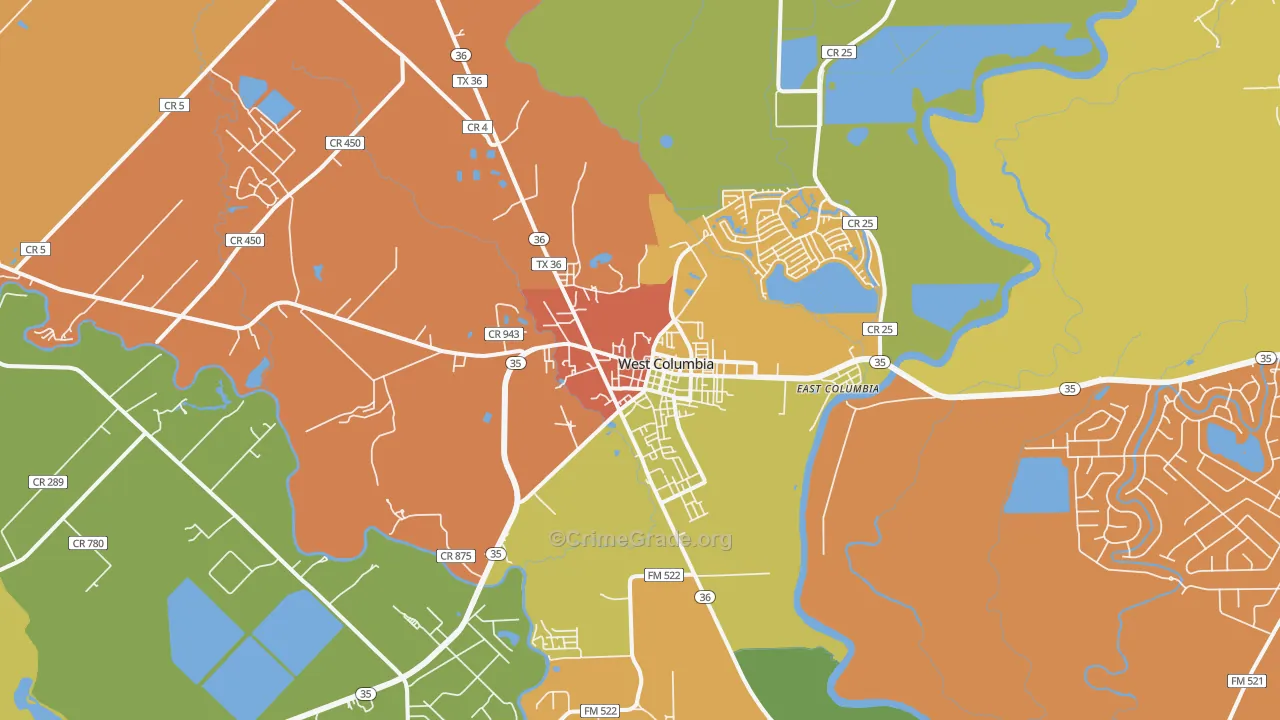 West Columbia, TX Map of Murder Rates