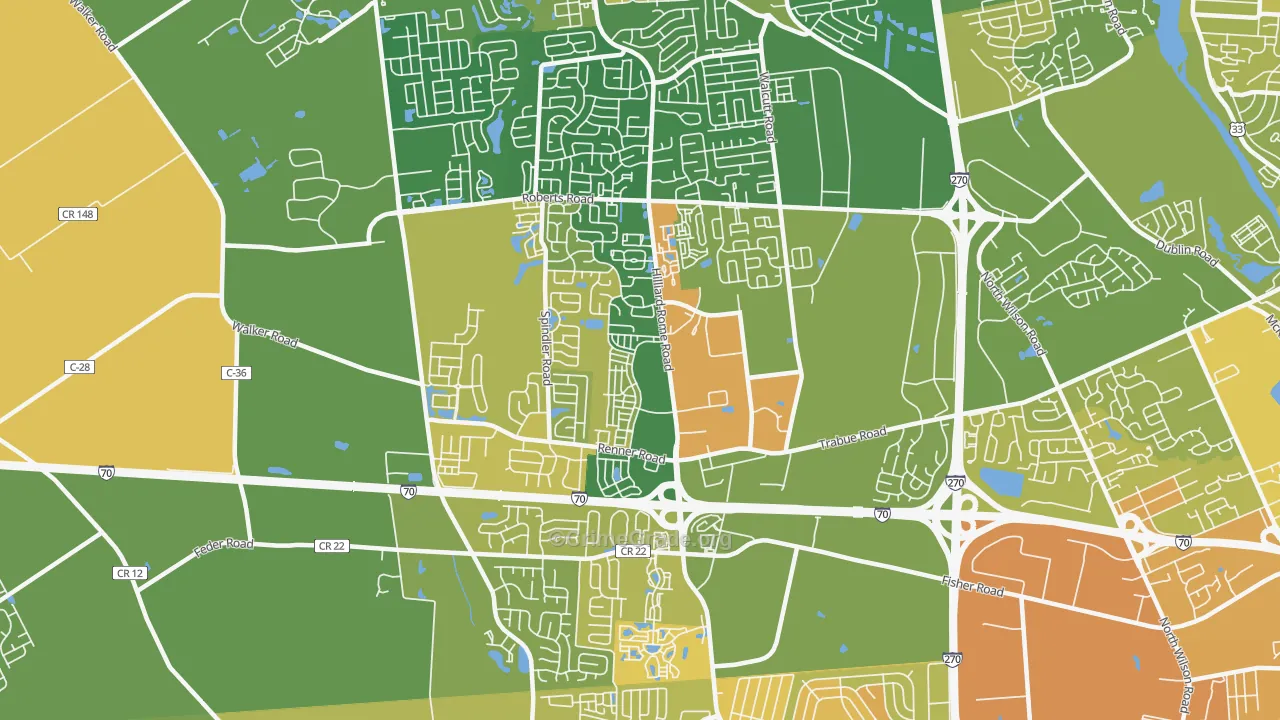West Columbus Interim, Hilliard, OH Map of Murder Rates