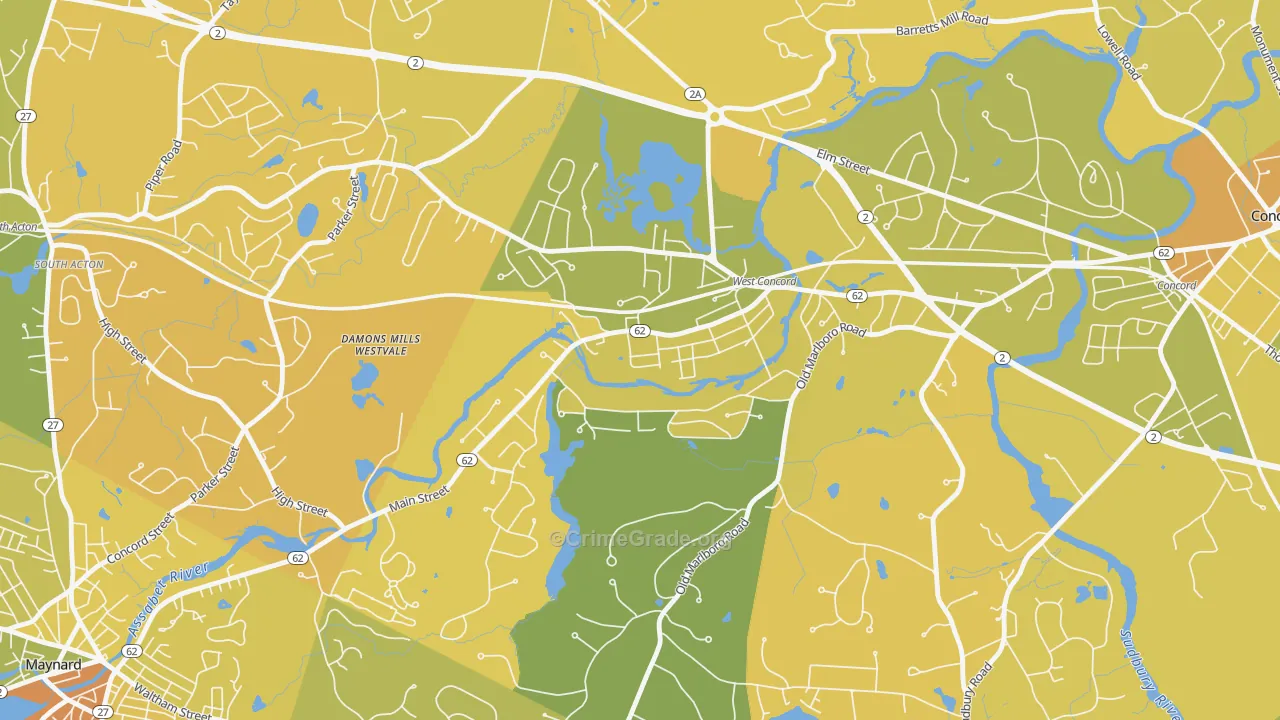 West Concord, MA Map of Murder Rates