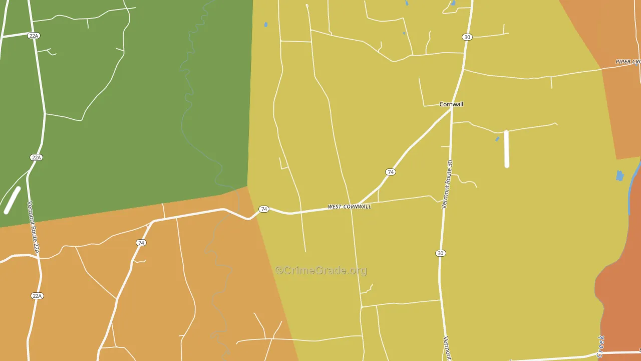 West Cornwall, VT Map of Murder Rates