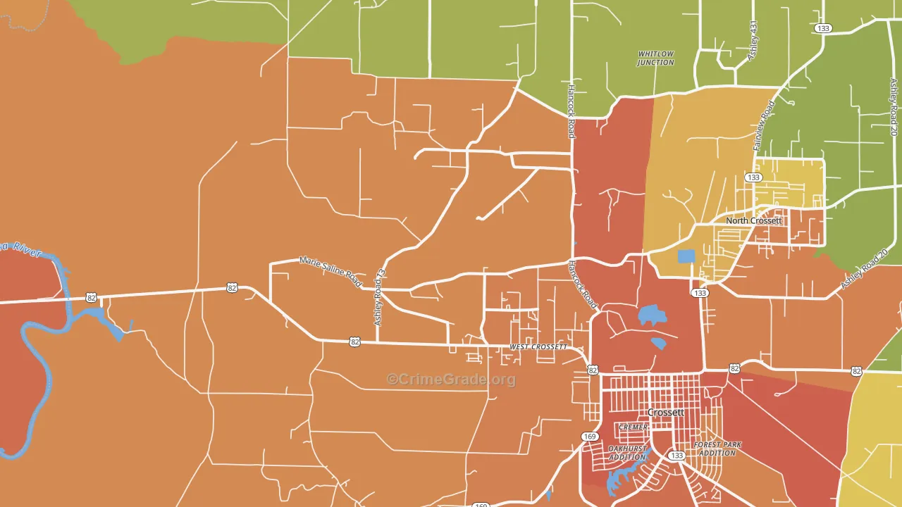 West Crossett, AR Map of Murder Rates