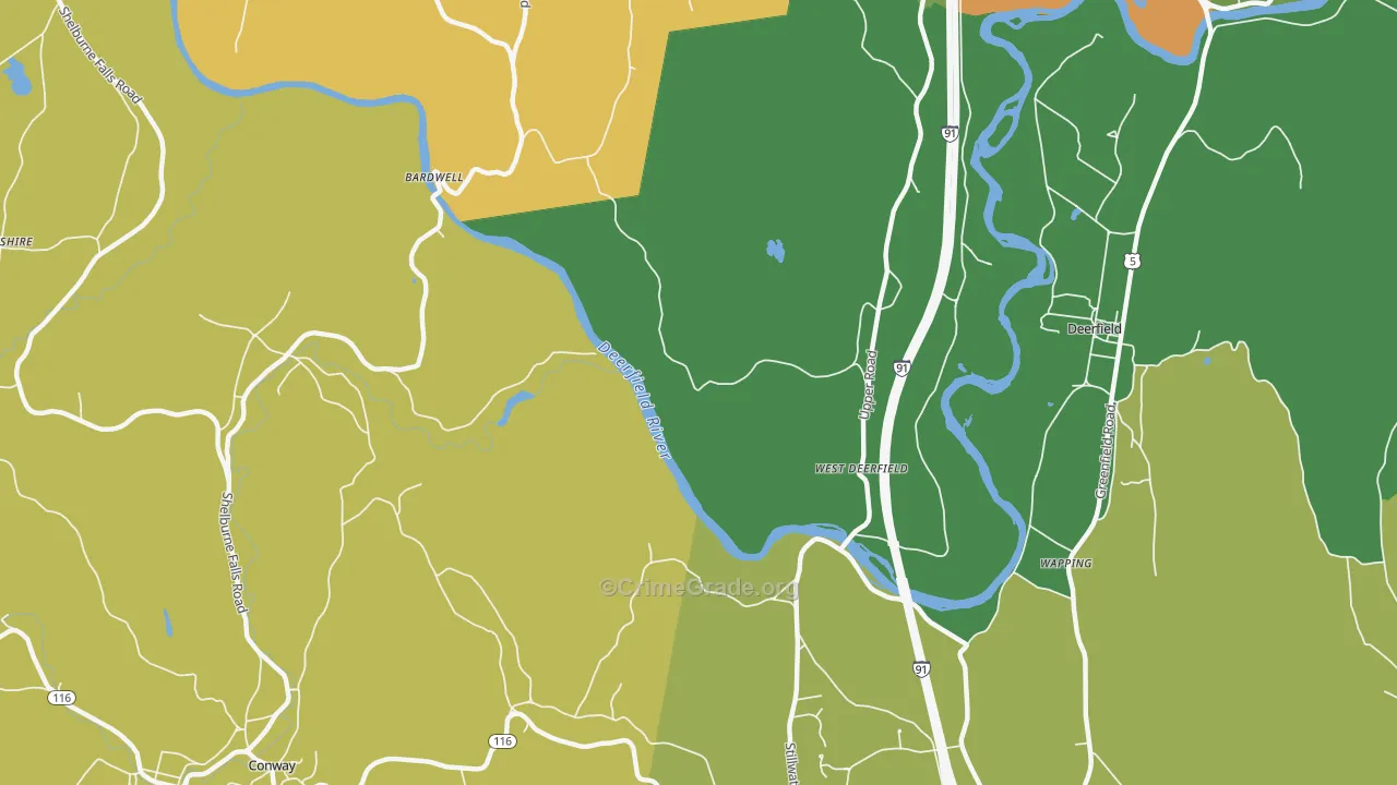 West Deerfield, MA Map of Murder Rates