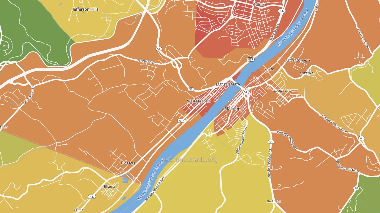 West Elizabeth, PA Map of Murder Rates