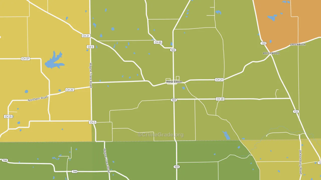 West Elkton, OH Map of Murder Rates