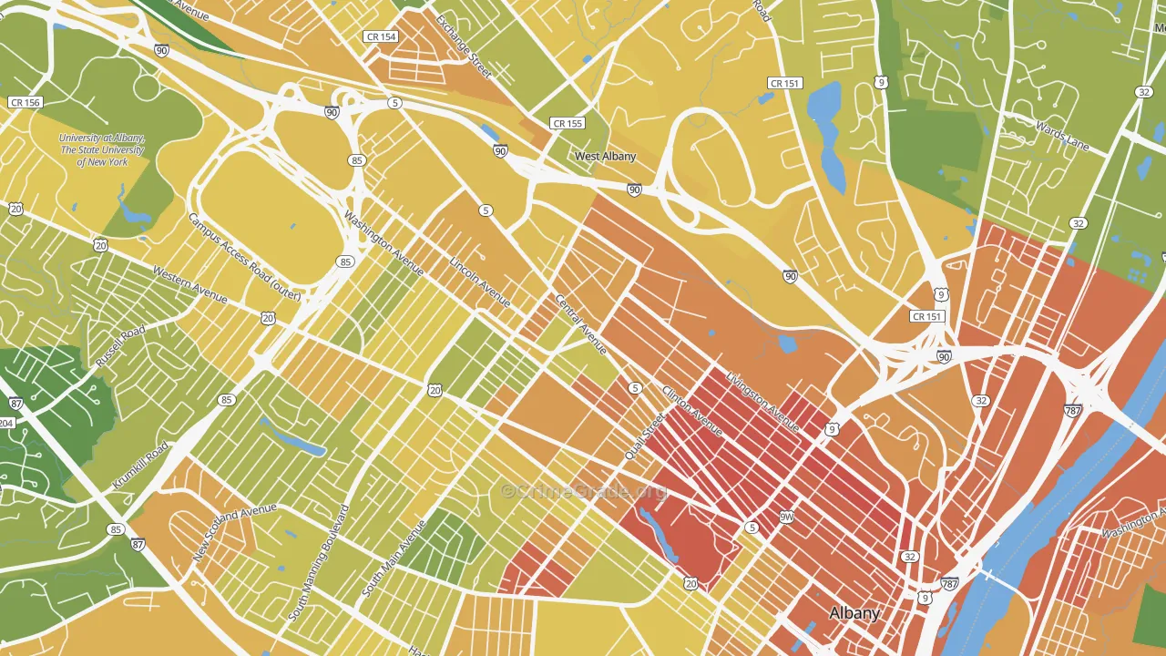 West End, Albany, NY Map of Murder Rates