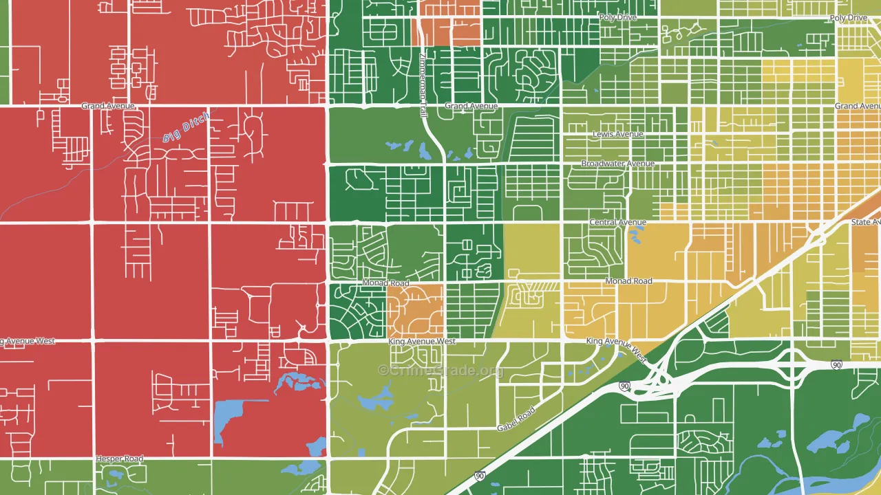 West End, Billings, MT Map of Murder Rates